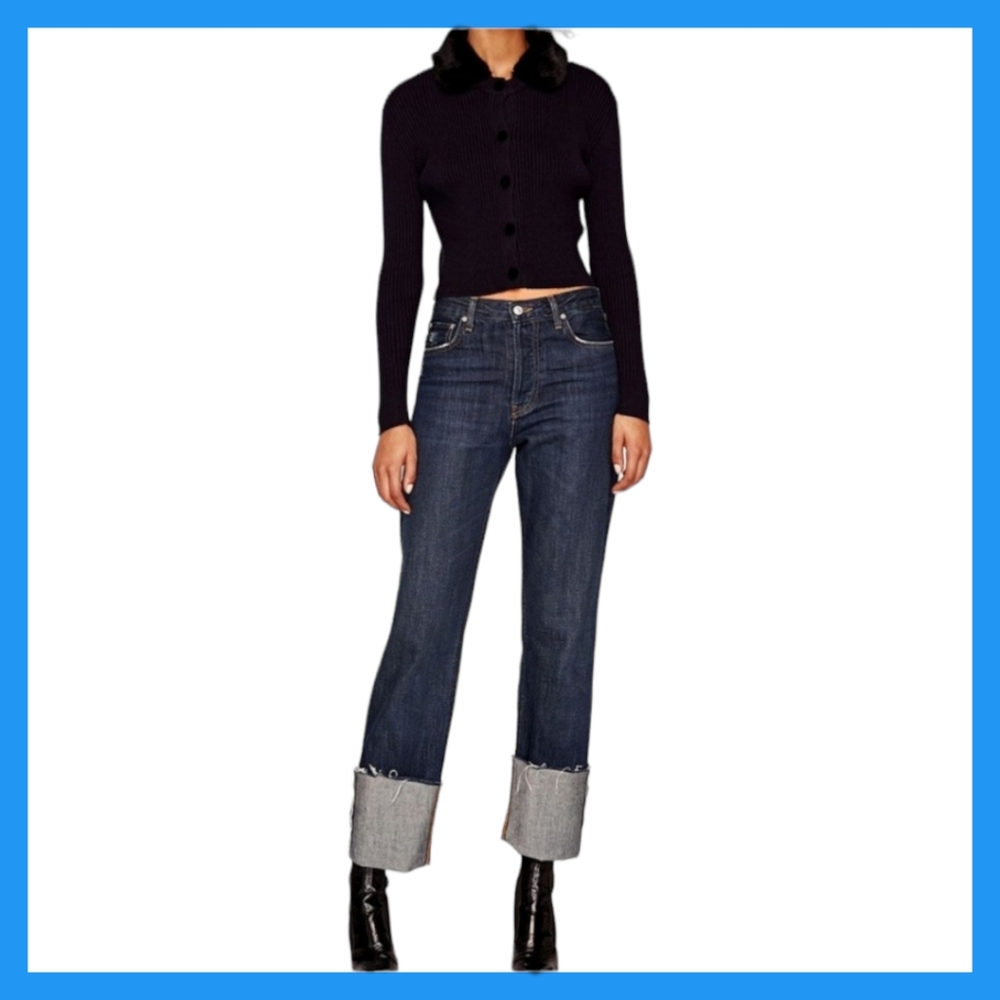 Zara Woman | Straight Leg Raw Hem Selvedged Cuff Jeans (4)